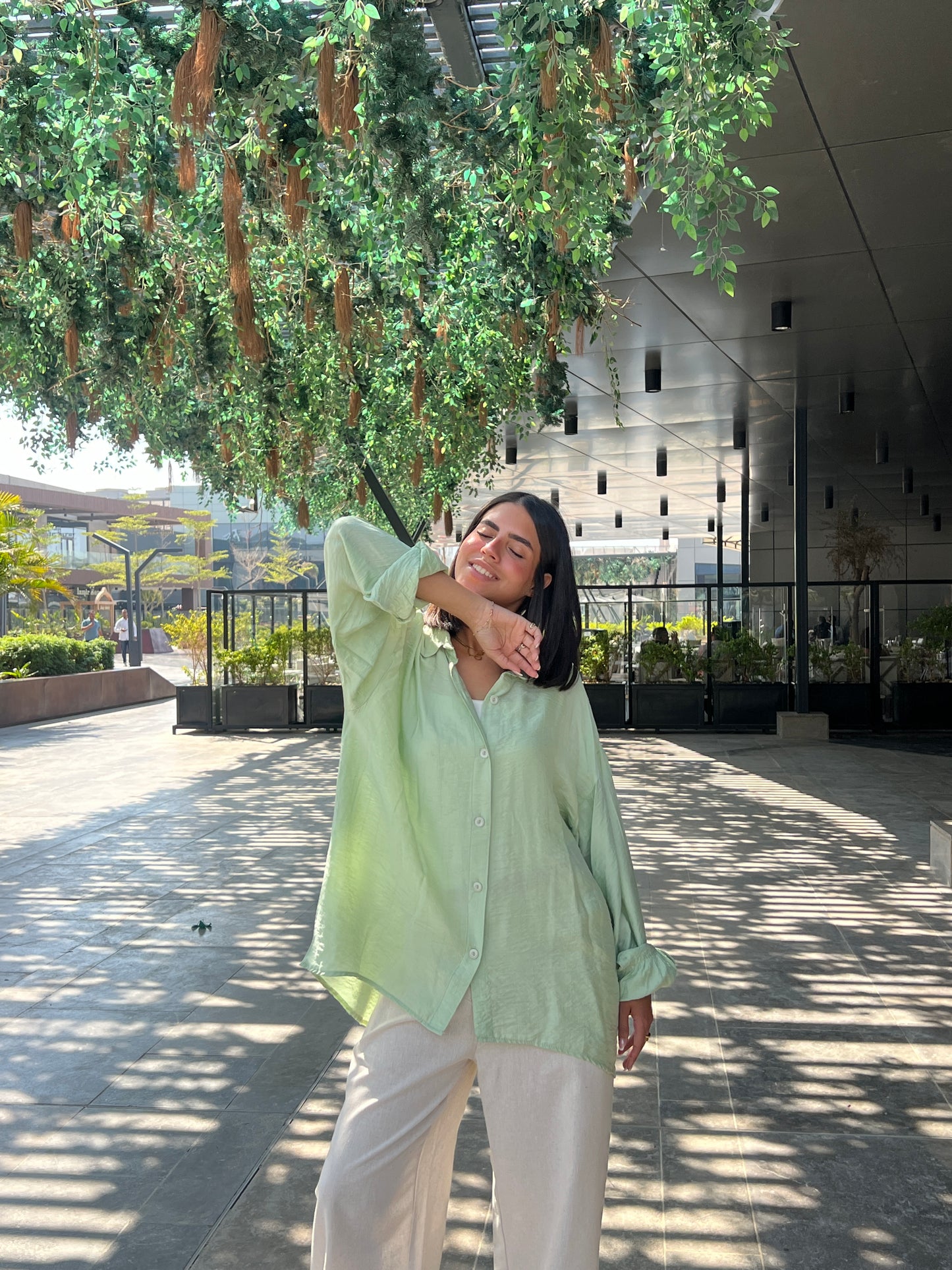 mint green shirt