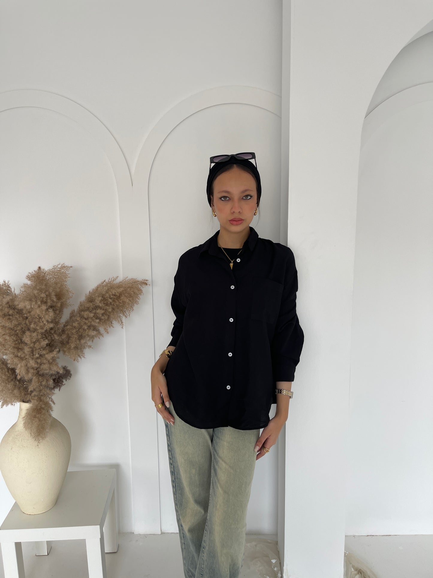 linen shirt - Black