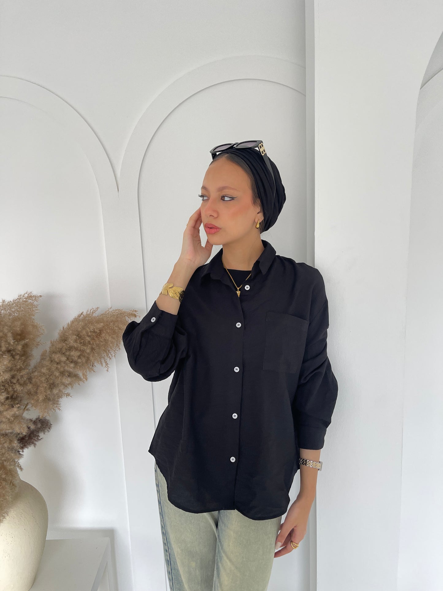 linen shirt - Black