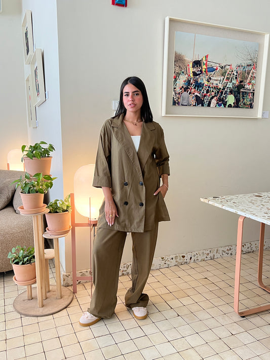 Olive Green Linen Suit