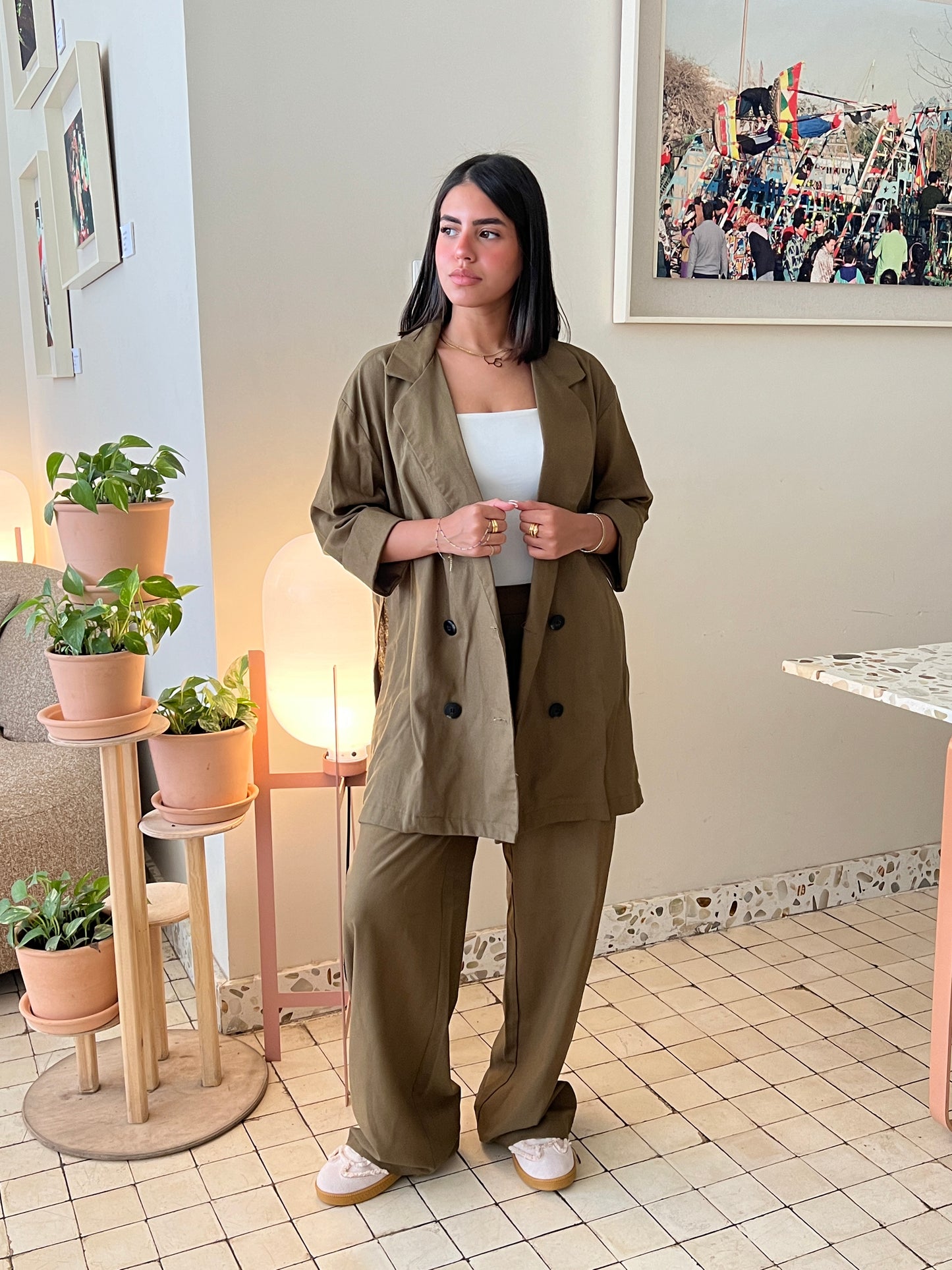 Olive Green Linen Suit