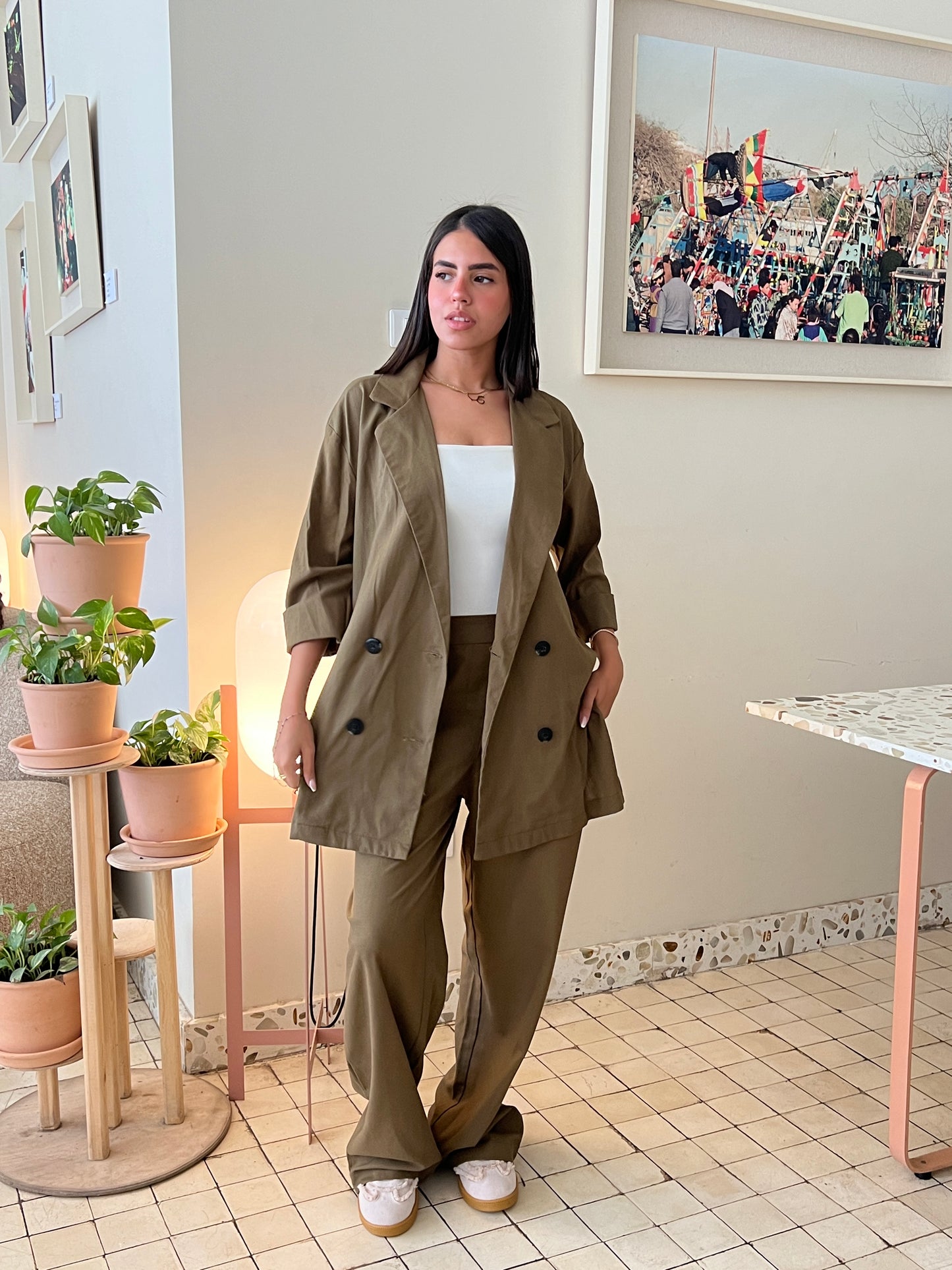Olive Green Linen Suit