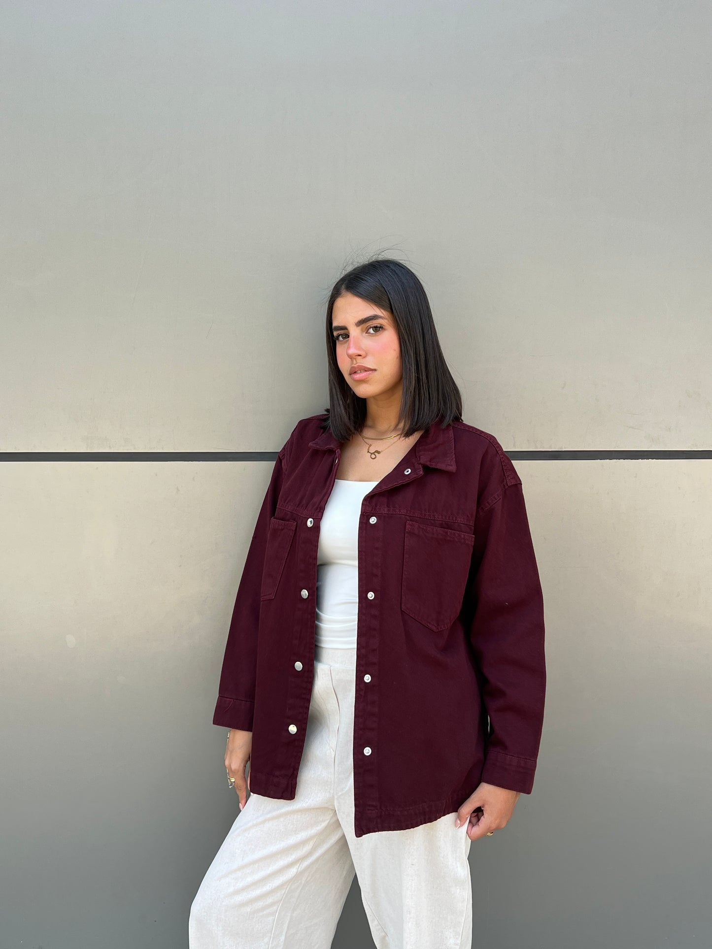 Denim  Burgundy Shirt