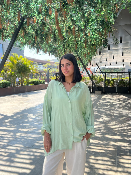 mint green shirt